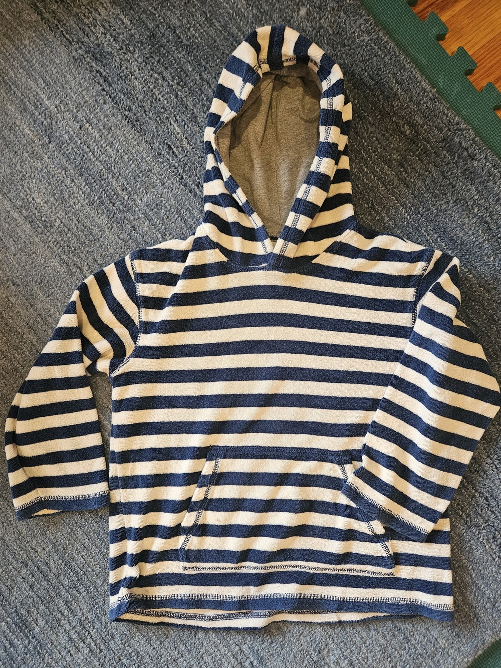 Boden 7-8 Terry Cloth Striped Hooded Pullover